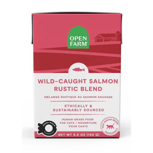 OPEN FARM 5.5oz Wild-Caught Salmon Rustic Blend 美國貓濕糧 [方盒-淡紅] 野生三文魚燉肉配方 5.5oz 新包裝 (EXP: 7月/2027)